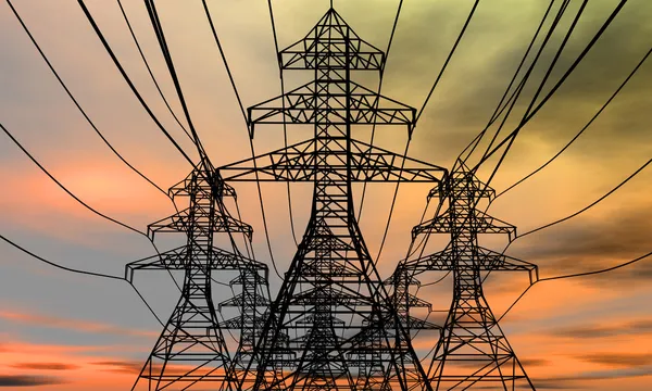 Energie Torens Een Elektrische Hemelachtergrond Gerenderde Afbeelding — Stockfoto