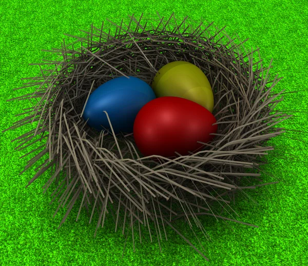 Paaseieren in een nest — Stockfoto