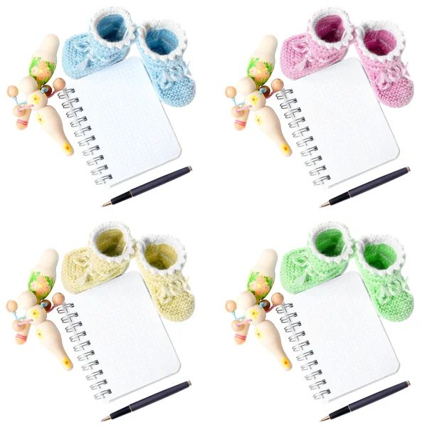 Baby Bootee Notepad Pen Rattle — Stock Photo, Image