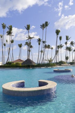 The empty swimming pool on caribbean resort clipart