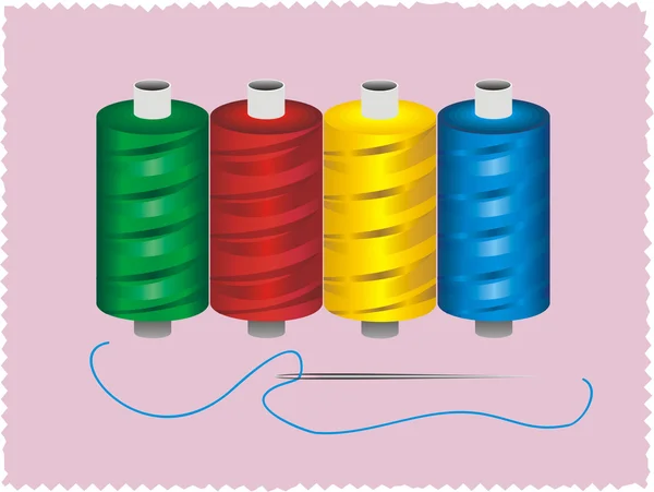 Fil Aiguille Colorés Sur Morceau Tissu — Image vectorielle