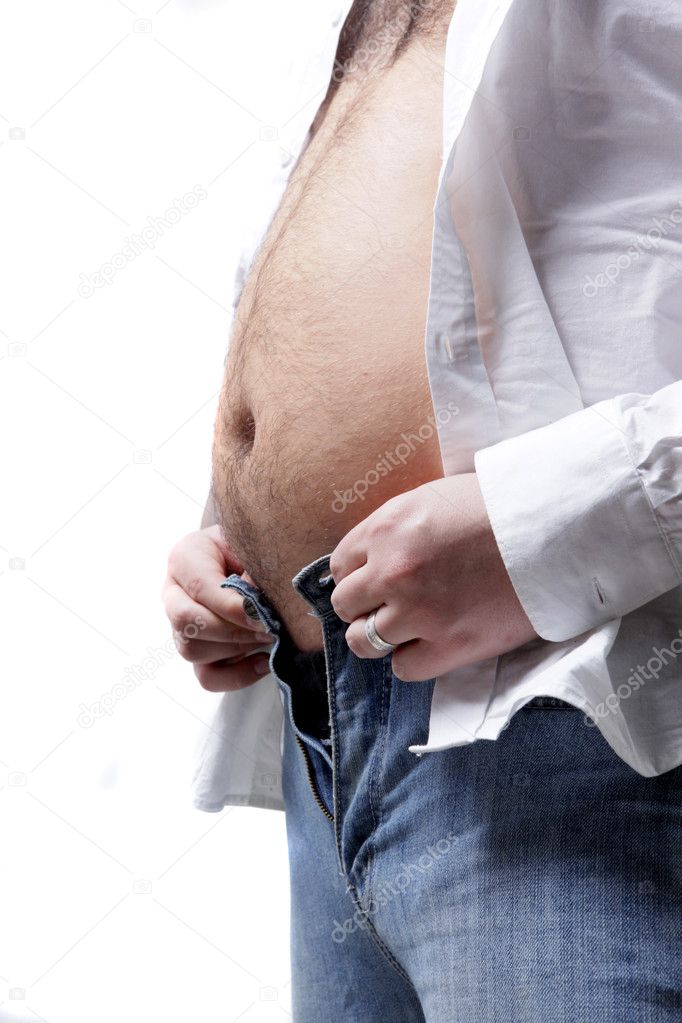 Overweight man with his pants