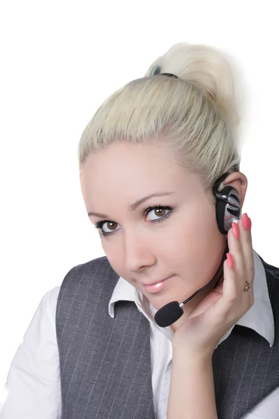 Chica Con Auriculares Micrófono — Foto de Stock