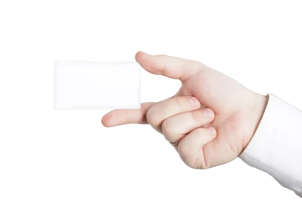 Üzletember Kézzel Fehér Vezír Kártyával — Stock Fotó