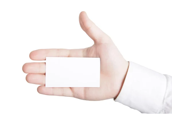 Main d'homme d'affaires avec carte vizit blanche — Photo