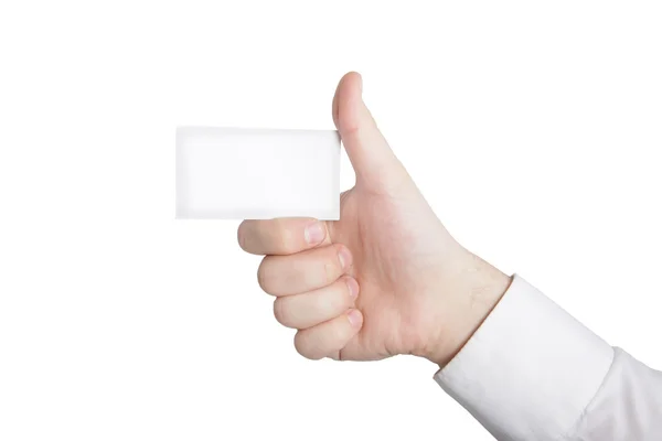 Üzletember kézzel fehér Vezír kártyával Stock Kép