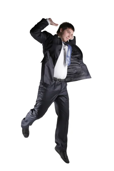Empresário pulando em um fundo branco — Fotografia de Stock