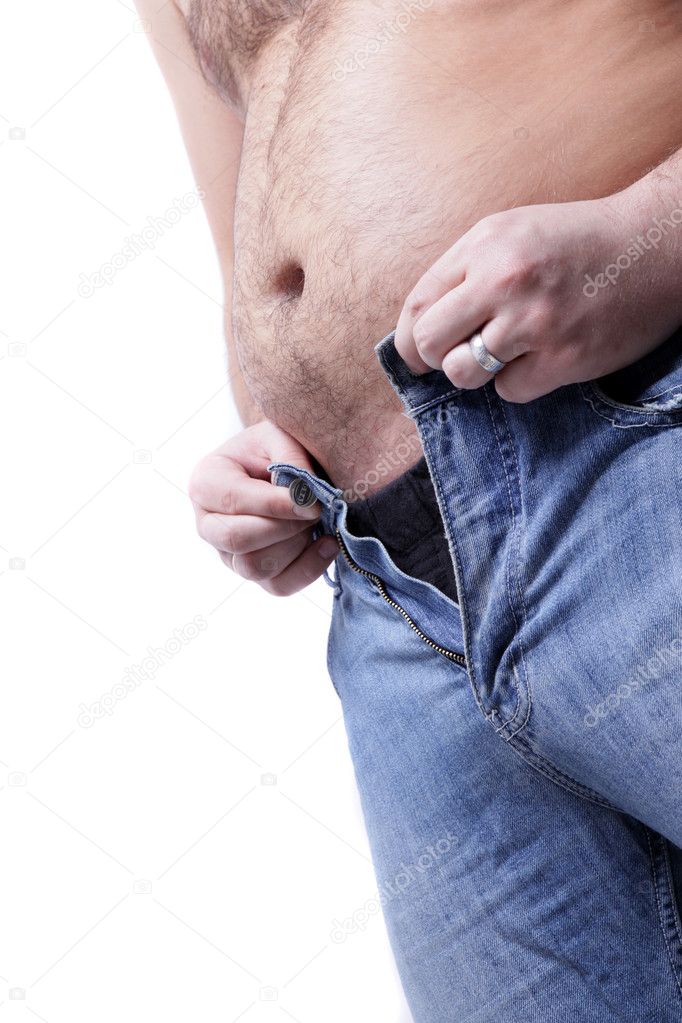 Overweight man with his pants