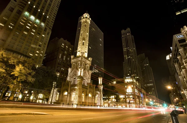 Water Tower Chicago Night Photography Downtown — Stock Photo, Image