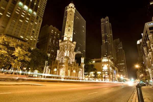 Water Tower Chicago Night Photography Downtown — Stock Photo, Image