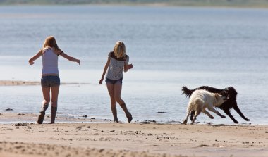 kız ve köpek plaj saskatchewan Kanada diefenbaker Gölü