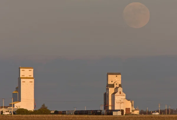 Зерновой лифт и полная луна — стоковое фото