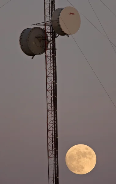 stock image Satellite Tower and Full Moon Saskatchewan Canada