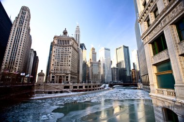 Chicago Downtown City Night Photography Wrigley Square clipart