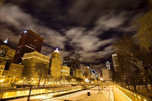 Chicago Downtown City Night Fotografía —  Fotos de Stock