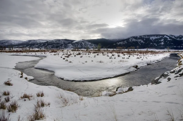 Yellowstonský Park Wyoming Zimní Sníh Sody Butte Creek — Stock fotografie