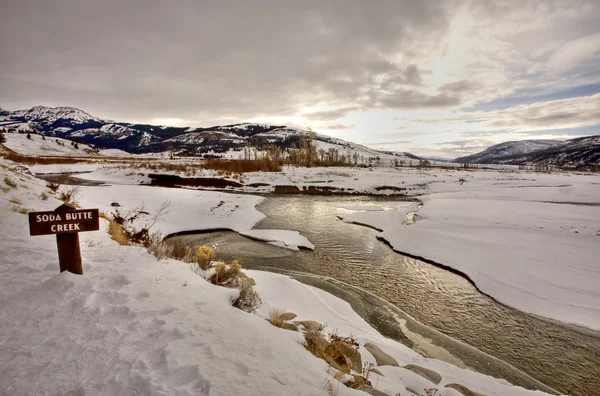 Yellowstonský Park Wyoming Zimní Sníh Sody Butte Creek — Stock fotografie