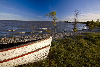 Old Weathered fishing boat on Hecla Island Manitoba clipart