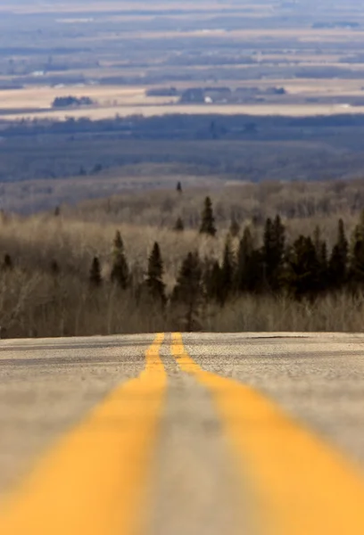 Żółty Linnes Autostradzie Jazda Górskich Parku Manitoba — Zdjęcie stockowe