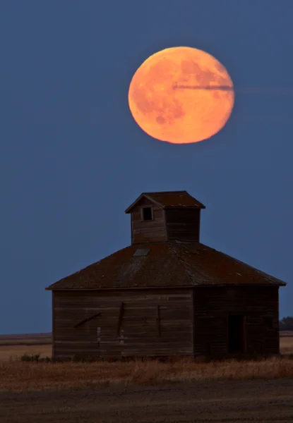 Повного Місяця Над Старий Сарай Саскачеван — стокове фото