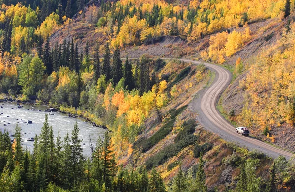 Autumn Colored Trees Mountain Road British Columbia — Stock Photo, Image