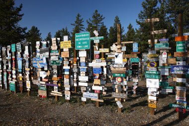 Sign posts forest in Watson Lake Yukon clipart