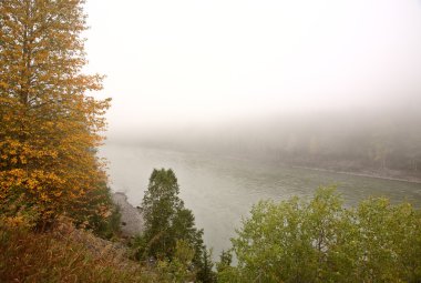 Fog over the Skeena River in British Columbia clipart
