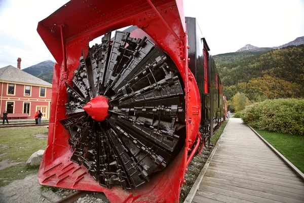 Velho Trem Soprador Neve Skagway Alaska — Fotografia de Stock