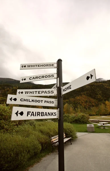 stock image Direction sign post in Skagway Alaska