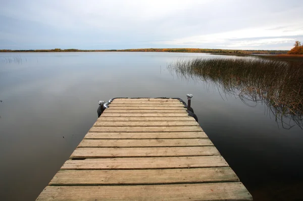 Dock at Mustus Lake in Meadow Lake Park — Stock Photo, Image