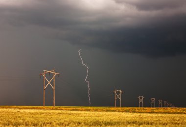 Lightning striking behind Saskatchewan power line clipart