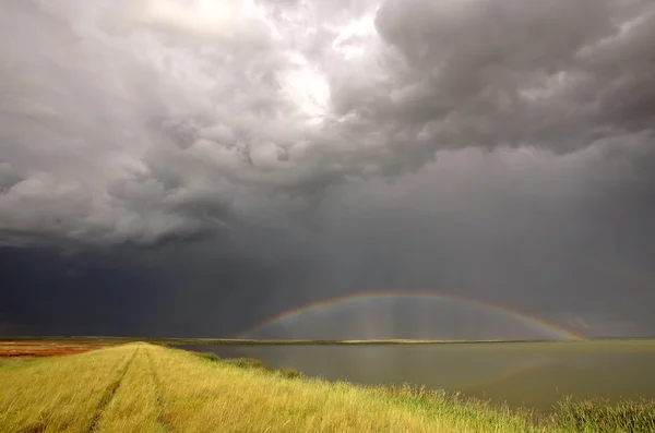 Gewitterwolken Und Regenbogen Über Den Sümpfen Des Chaplin Lake — Stockfoto