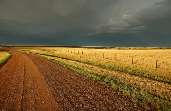 Storm Clouds Saskatchewan Country Road — Stock Photo, Image