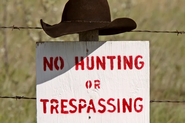 stock image Cowboy hat over posted sign in Saskatchewan