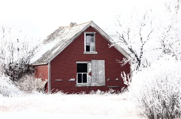 Abandoned dilapidated farm house in winter — Zdjęcie stockowe
