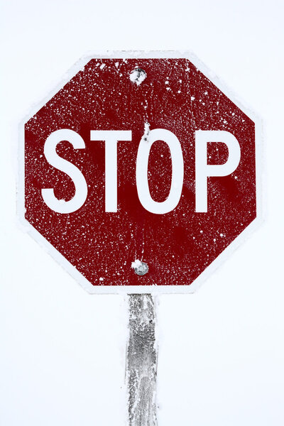 Hoar frost on STOP sign