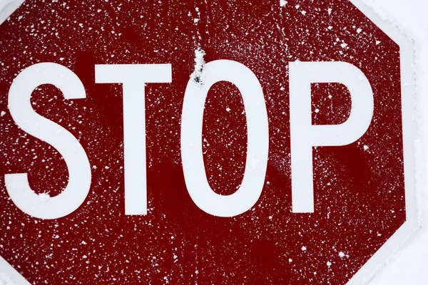 stock image Hoar frost on STOP sign