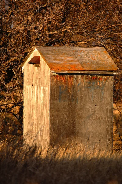 Old outhouse on abandoned farm stead — Stock Photo, Image