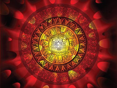 2012 prohecy of the Maya's, showing a Mayan calendar on a hot fiery explosive apocalypse background clipart