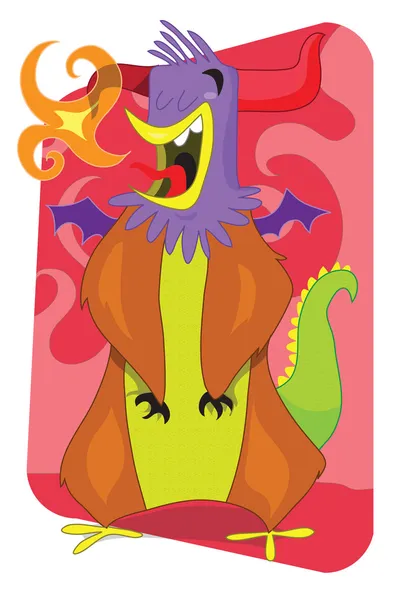 Coq Flamboyant Avec Cornes Queue Dragon Ailes Chauve Souris Dans — Image vectorielle