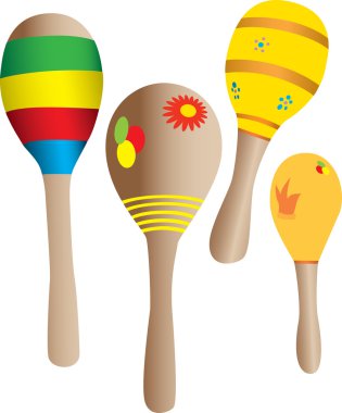 Four toy maracas in many colors. clipart