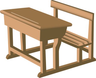 Illustration of a brown school like wooden desk with attached chair. clipart