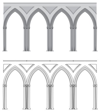 A vectorized Gothic style column, in vectorized lines or colored. clipart