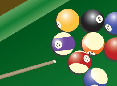 snooker cue Bilardo masası topları ile yeşil çuha üzerindeki yükü çizimi.