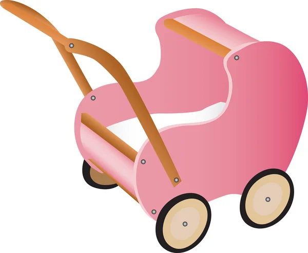 粉色木制玩具婴儿车被隔绝在白色背景上的插图 — 图库矢量图片