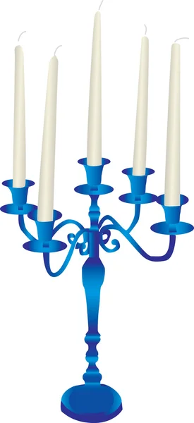 Векторна Ілюстрація Блакитних Канделябр Білими Конічними Свічками Ізольовані Білому Тлі — стоковий вектор