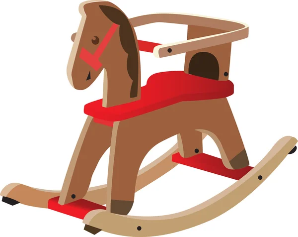 Červená Lakovaného Dřevěného Koně Dětské Hračky Plně Vektorových Škálovatelný — Stockový vektor