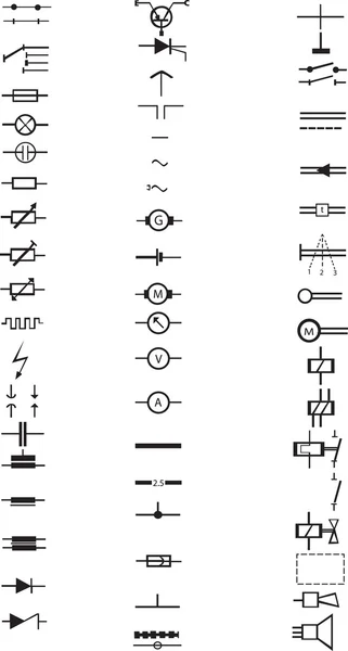 Обширный Список Многочисленных Электрических Знаков Векторе — стоковый вектор
