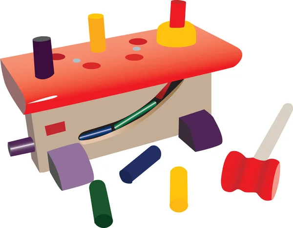 Pequena Oficina Brinquedos Com Ferramentas Plástico Pregos Martelo Brinquedos Coloridos —  Vetores de Stock