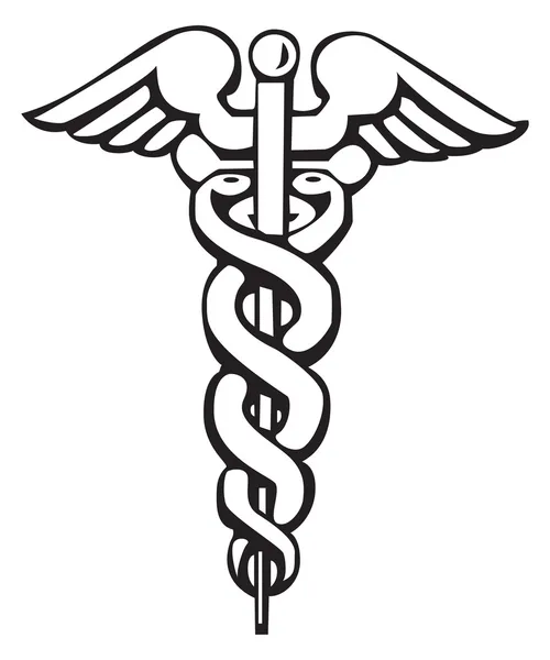 Kaduceusz Grecki Znak Symbol Tatuaż Lub Grafiki Symbol Medyczny — Wektor stockowy
